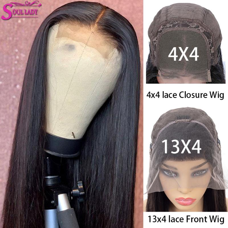 

4x4 Lace Closure Wig Remy Peruvian Straight Lace Front Wig Human Hair Pre Plucked 30 inch Transaprent 150% Density