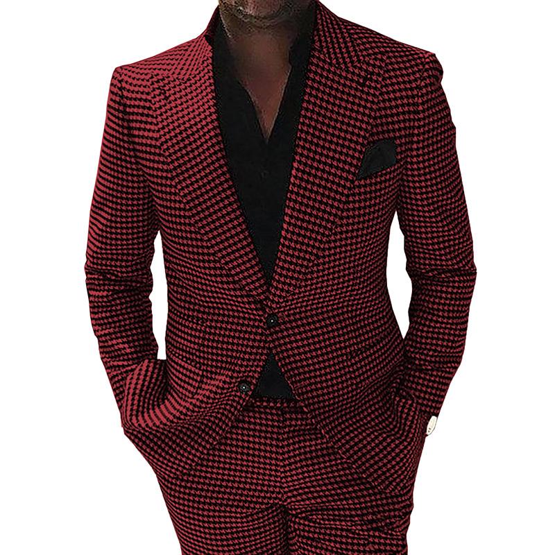 

Men's Houndstooth Suits Formal Notch Lapel Wool/Tweed Tuxedo For Wedding Prom Blazer Best Man Suits 3 Pieces (Blazer+Vest+Pants, Red