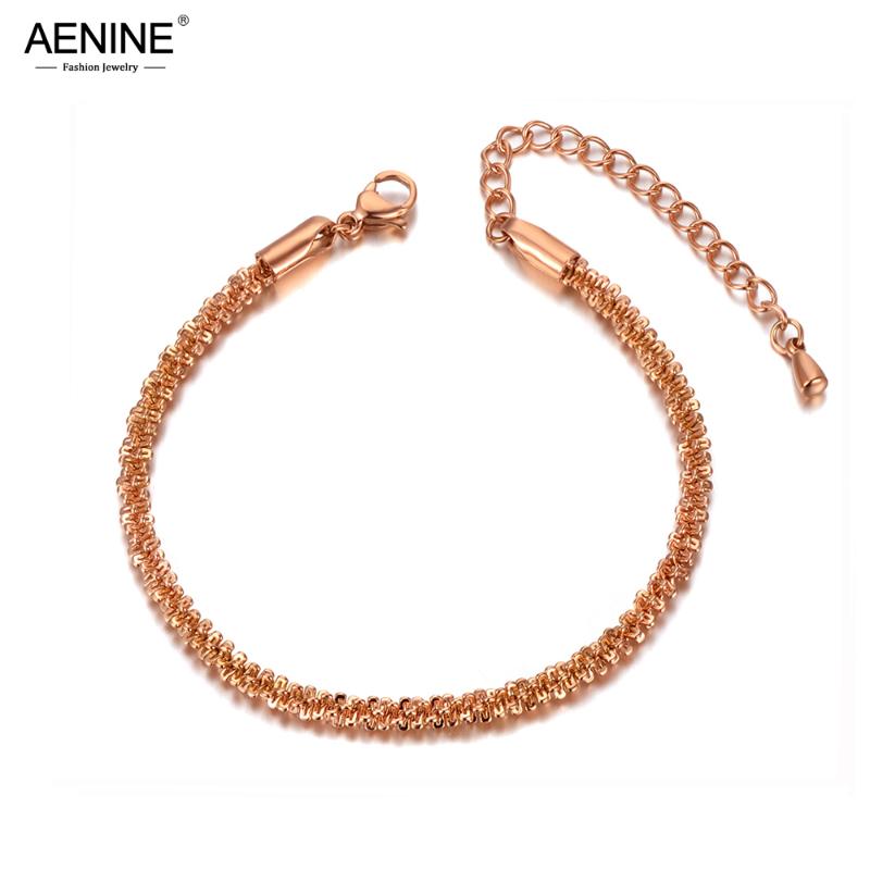 

AENINE Fashion Rose Gold Stainless Steel Charm Strand Bracelets Bangle For Women Bohemia Trendy Chain & Link Bracelet AB20032
