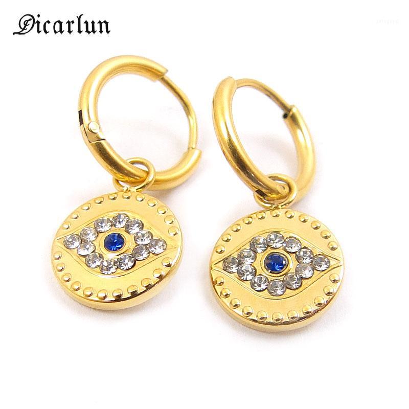 

Hoop & Huggie Stainless Steel Turkish Evil Eye Earrings Blue Crystal Charm Jewelry For Women Gold Circle Drop Micro Pave Zircon1