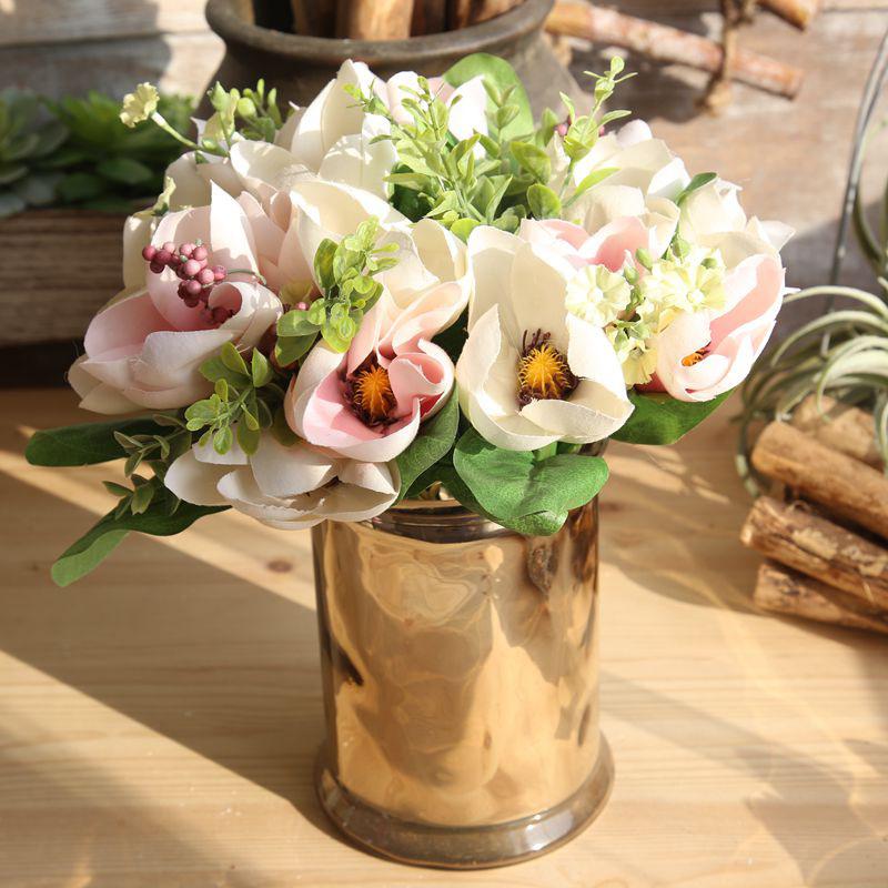 

30cm Magnolia Bouquets Artificial Flowers Fake Flower Bridal Hand Holding Flowers Wedding Home Decoration, Pink