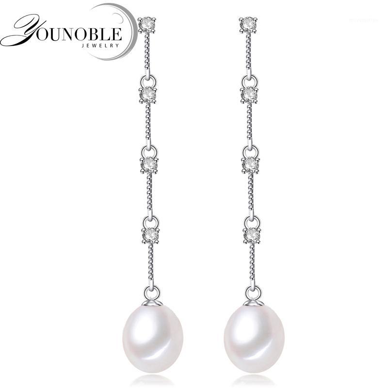 

Drop Long pearl earrings for women,wedding freshwater pearl earrings 925 silver jewelry anniversary gift white 8-9mm gift box1
