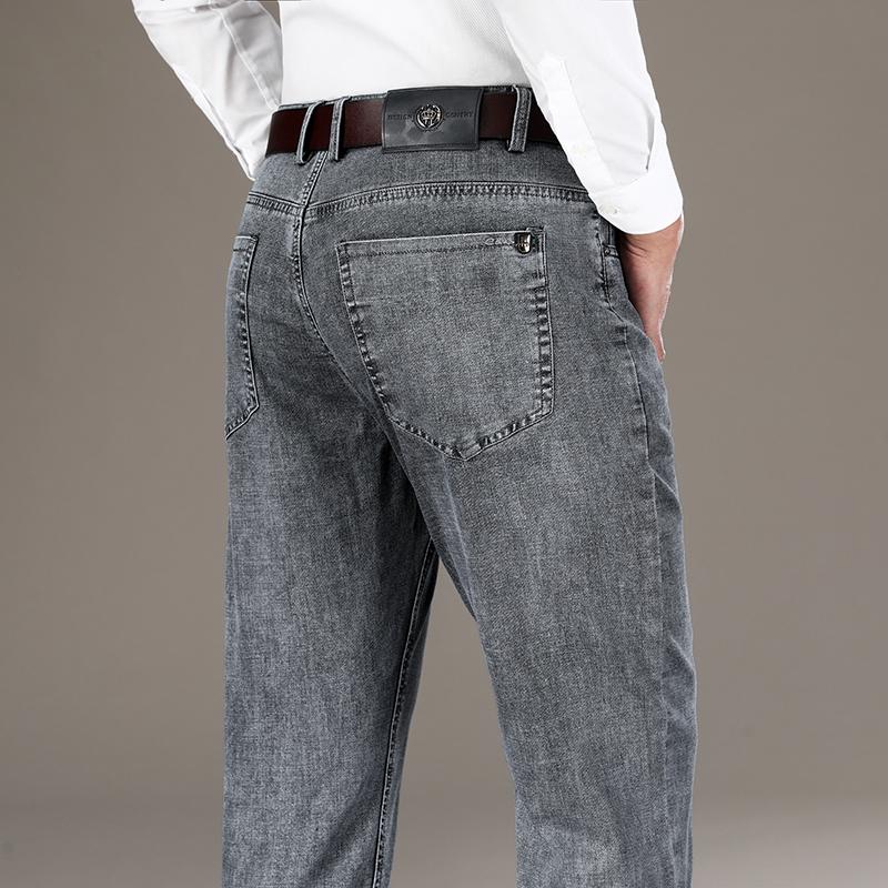 

Men'S Fashion All-Match Business Casual Jeans High Quality Stretch Loose Straight Trousers Trendy Clothing Mid-Rise Slim Pants, Gray