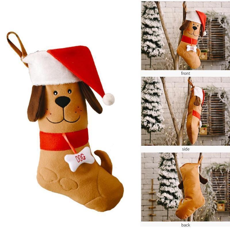 

Cute Dog Christmas Stockings Xmas Gift Bag with Bone Wholesale Socks Fireplace Candy Gifts Pendant Holders Decoration New Y A3N21