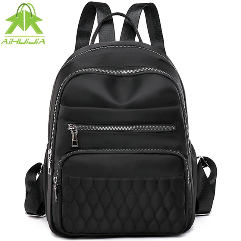 

Fashion Solid Color Casual Nylon Backpack Women School Bags for Teenage Girls 2021 New High Quality Fashion Travel Tote Packbag, Black