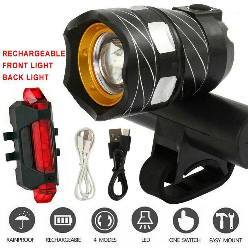 

T6 LED MTB Rear+Front Set 15000LM Bicycle Lights Bike Headlight USB Rechargeable1