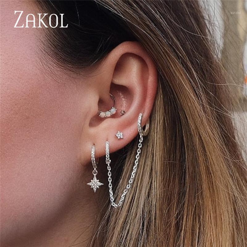 

ZAKOL Authentic Zirconia Crystal Long Tassel Chain Hoop Earrings Fashion Double Drop Cz Wire Earrings Girlfriend Gift Jewelry1