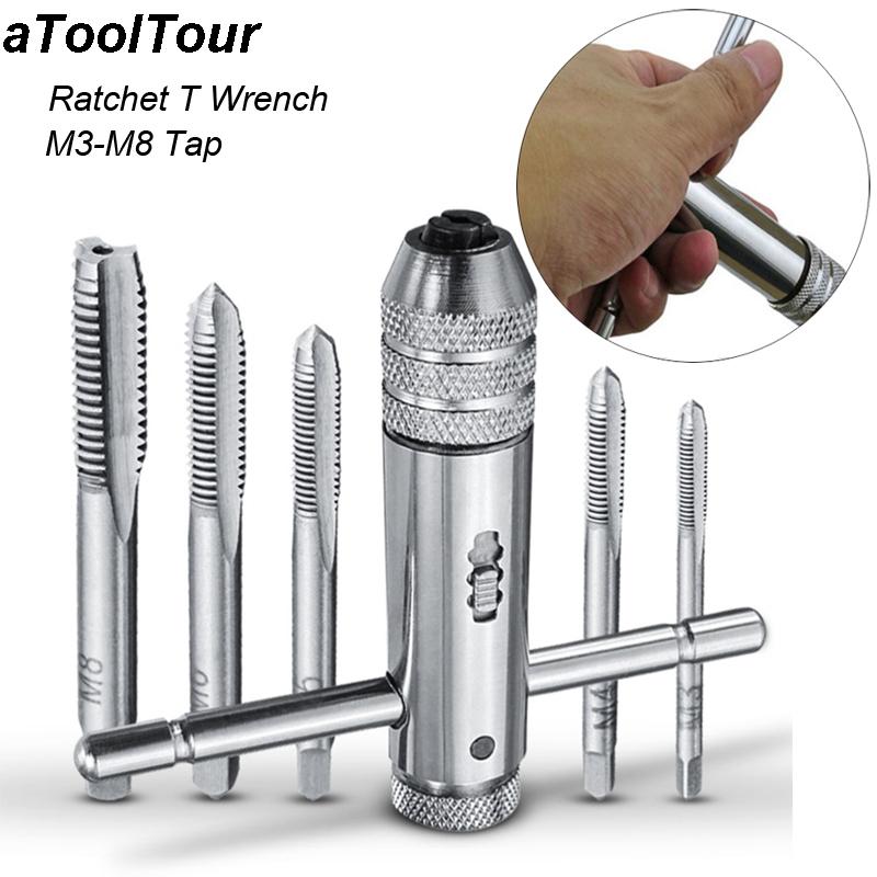 

Adjustable Handle Ratchet Tap T Wrench Machine Screw Thread Metric Plug Tapping Tool Machinist M3 M4 M5 M6 M8 Tap Drill Bit