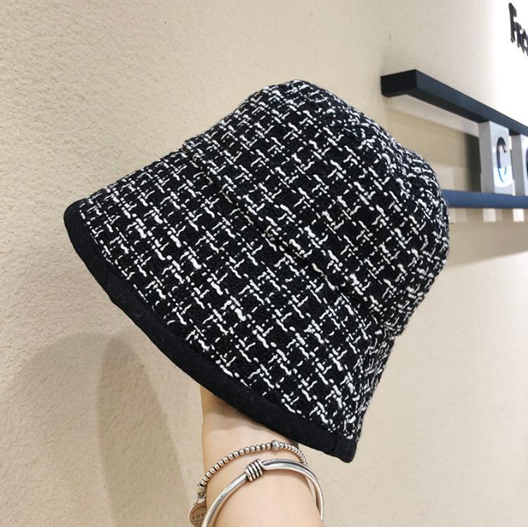 

Houndstooth Plaid Fisherman Hat Female Autumn And Winter Show Face Small Bucket Hat Korean Wild Japanese cappello donna
