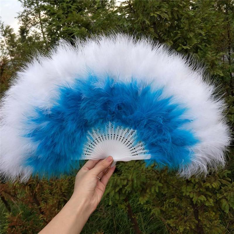 

Factory Direct Sales Handmade White Ladies Holding Folded Turkey Feather Fan Wholesale for Dance Fan Wedding Decoration 47