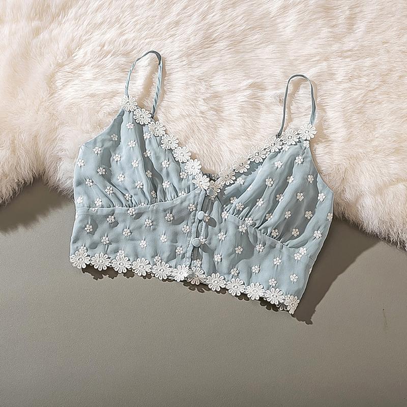 

Cthink Good Quality Summer New Embroidery Chiffon Tank Top Women Fashion Sexy Crop Top For Woman Stylish Bodycon Tops Women 2020, Sky blue