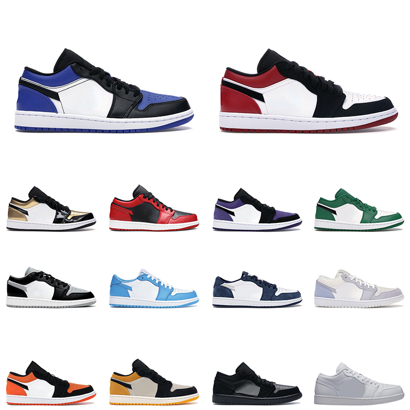 

low 1 unc basketball shoes black toe 1s men women pine green shattered backboard mens trainer sports sneakers, Royal toe