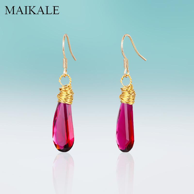 

MAIKALE New Creative Gift Gold Spiral Dangle Water Drop Hanging Colorful Zirconia Drop Earrings for Women Jewelry Brincos