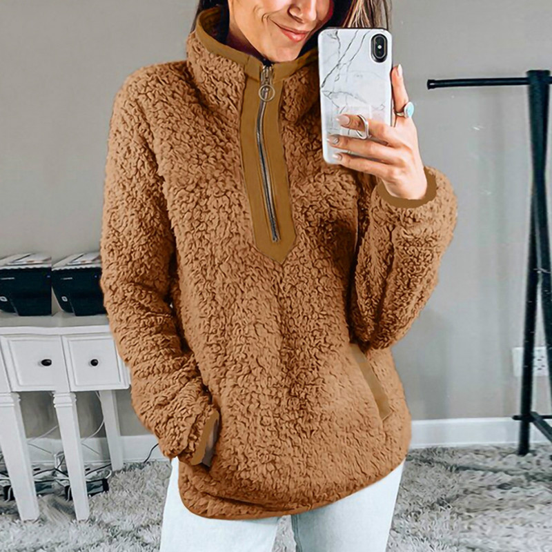

Februaryfrost Casual Oversized Fluffy Hoodie Women Christmas Zip Up Faux Fur Winter Fleece Sweatshirt Hoody Ladies Pullover, Khaki