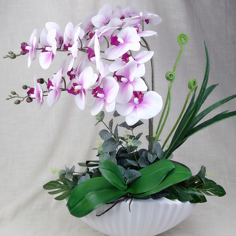 

1set 3 color artificial orchid Phalaenopsis purpleheart white yellow heart white flowerarrangement bonsai flower +leaf no vase, Purple
