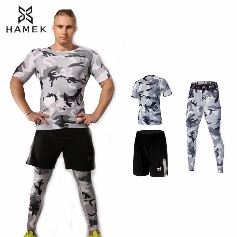 

3 Pieces Camouflage Sport Suit Men Running Set Survetement Football 2020 Sport Compression Underwear Fitness Training Suit1, 3613619602 grey