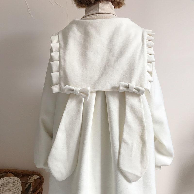 

Sweet Wool Coat Women Winter Trend Rabbti Hooded Overcoat Looose Long Coat Japansese Style Warm Fashion Coats and Jacket, Pink