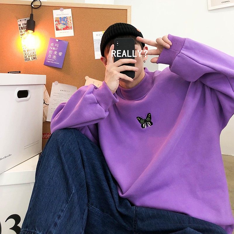 

2021 New Privathinker Autumn Winter Men's Sweatshirts Korean Butterfly Print Man Casual Harajuku Male Hoodies Pullover KK4G, Purple