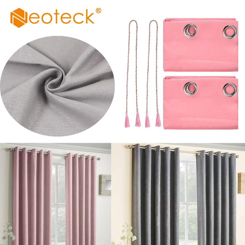 

Neoteck 2 Pcs Modern Grey Pink 168*183cm Embossing Curtains With Free Tie-backs Polyester Block-Out Fabric Curtains For Window, Blush pink