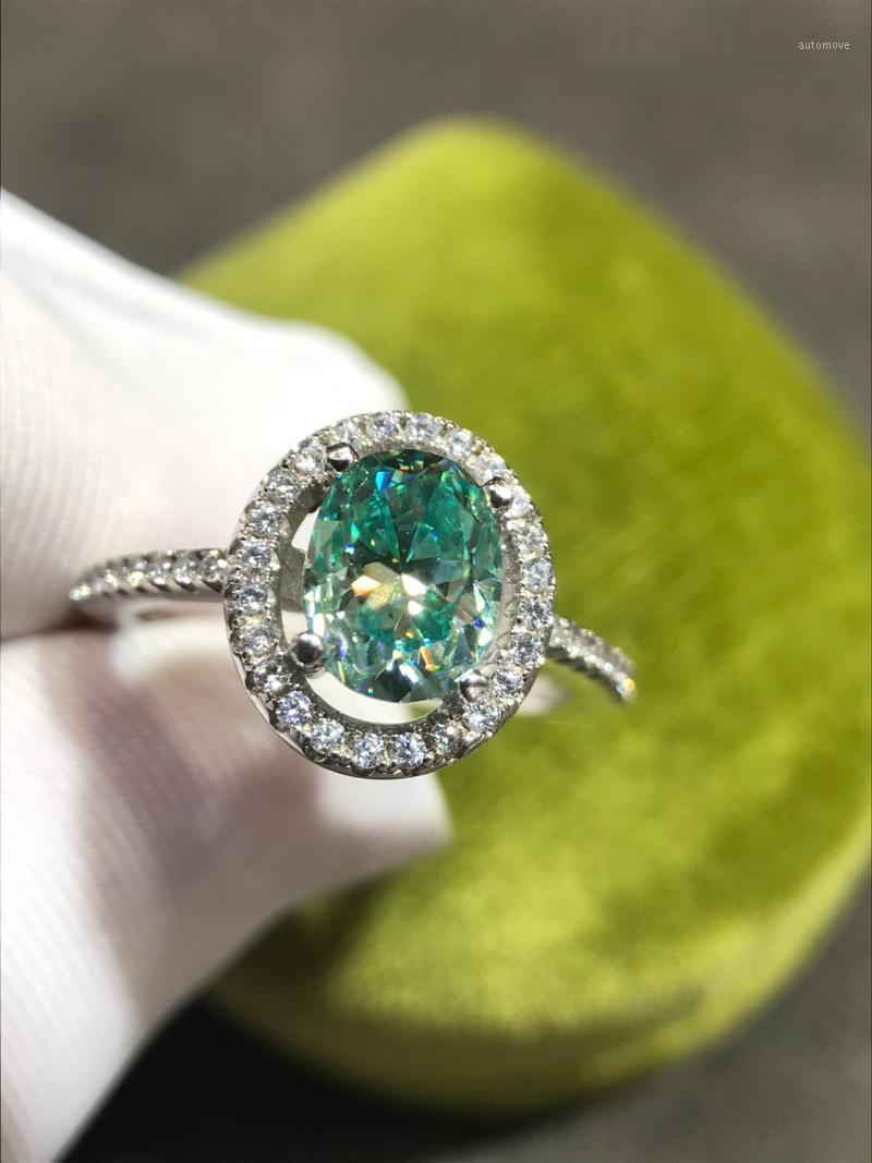 

Silver 925 Original 4 Claw 6*8mm Oval Cut Brilliant Diamond Test Past Green Moissanite Ring Women Vintage Gemstone Wedding Rings1