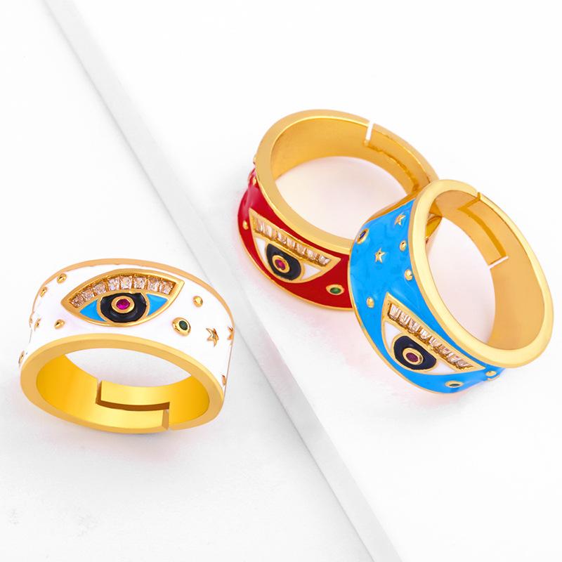 

Colorful Enamel Women Rings Devil's Eye Ethnic Vintage India Ring Zirconia Adjustable Jewelry for Female Party Jewelry New