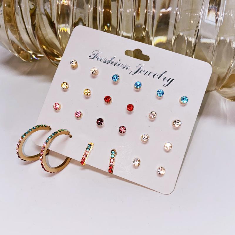 

Stud 12 Pairs/set Fashion Colorful Zircon Earrings Set For Women Piercing Jewelry Creative Simple Bijouteria Arete