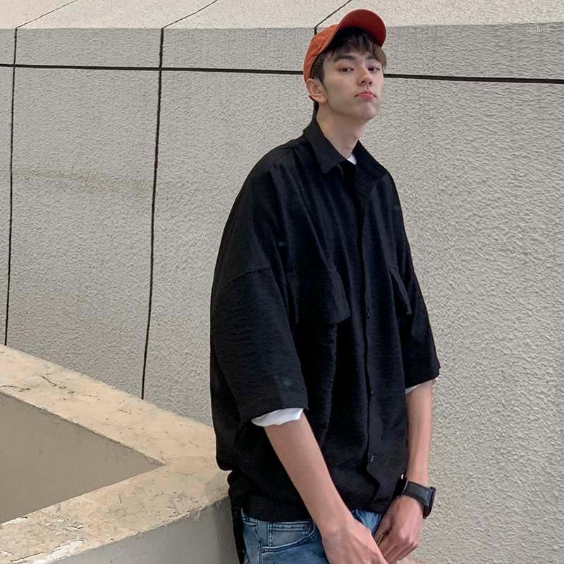 

2020 Summer New Youth Popular Korean Solid Color Short Sleeve Shirt Fashion Casual Wild Loose Top White / Black / Coral Red1