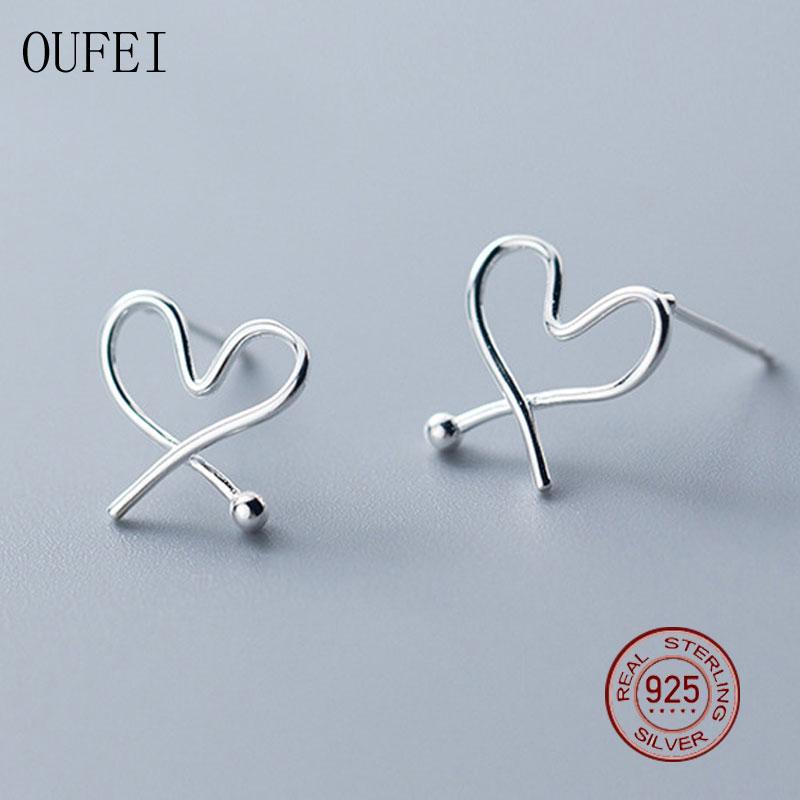 

Gift Heart Stud Earring For Women 925 Sterling Silver Girl Earrings Bead Simple Charm Silver Fine Jewelry Accessories