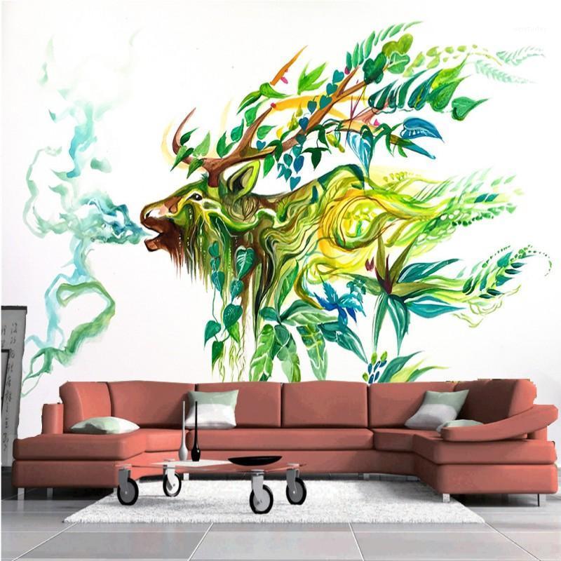 

Dropship 3D Photo Wallpaper Living Room TV Background Wall Bedroom Wallpaper Custom Hand Painted Watercolor Pastoral Elk Mural1, As pic
