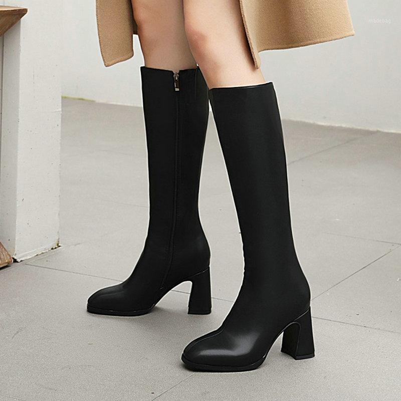

Winter Women's Shoes Fashion Ladies High Boots High Quality Round Toe Square Heel Side Zipper Heels Short Plush Lining 20211, Beige