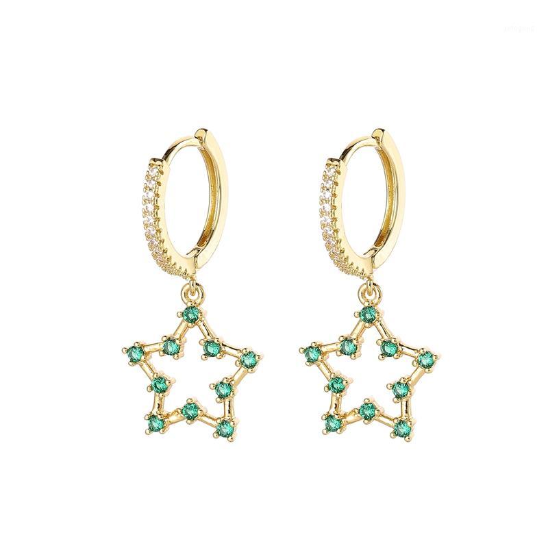 

Dangle & Chandelier Trendy Green Cubic Zirconia Star Drop Earrigns Luxury Round Gold Hollow Earrings For Women Korean Jewelry 2021 Pendiente