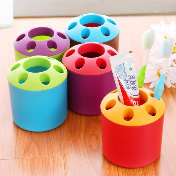 

Creative Porous Couple Toothpaste Toothbrush Holder Multifunction Desktop Pen Holder Candy Color Bathroom Sets 2 Pieces/Set1