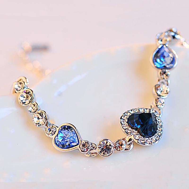 

2020 Fashion Ocean Heart Bangle Bracelet Blue Crystal Rhinestone Bracelets For Women Wedding Jewelry Gifts FSPSL205