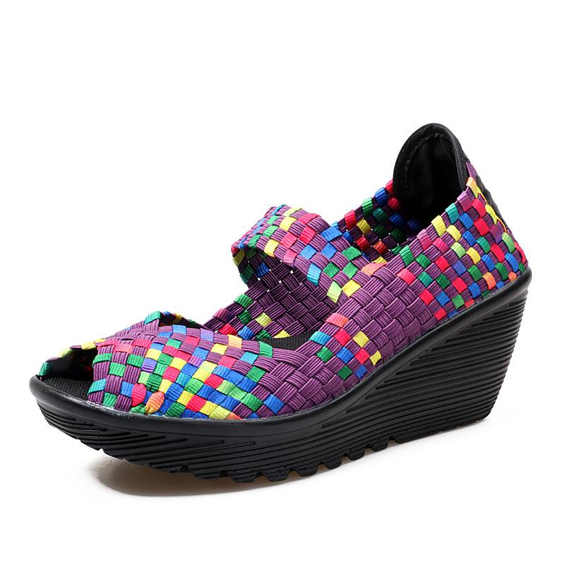 

Summer Women Sandals Shoes Women Woven Shoes High Wedges Heels Wovens Gladiator Sandals Flats Platform Open Toe Casual QJ, S889 purple