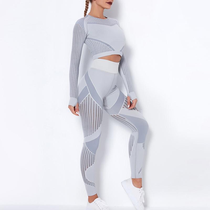 

Seamless Long Sleeve Yoga Suit Workout Clothes Gym Fitness Clothing Women Breathable Sportwear Yoga Set Sport Fitness Suit, Top 4