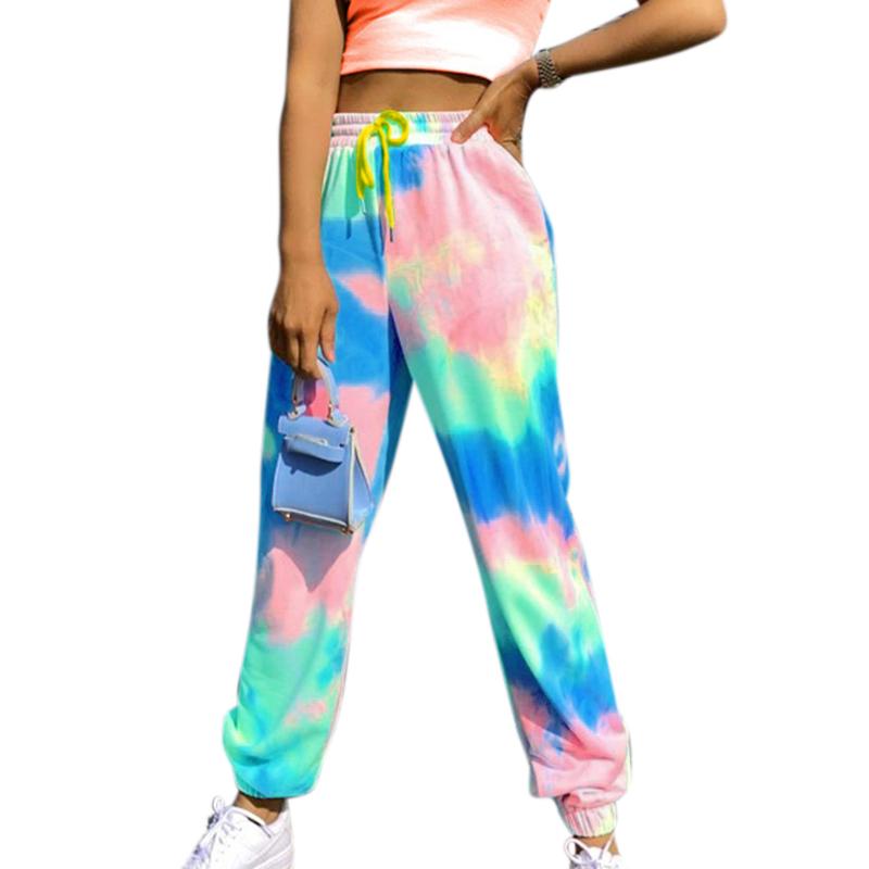 

Tie Dyeing Print Women Sport Pants Elastic High Waist Baggy Multicolor Trousers Casual Fitness Workout Joggers Female Track Pant, Blue