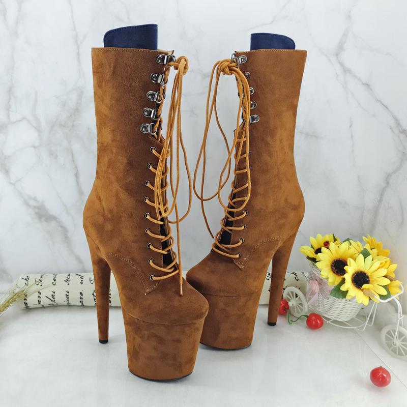 

Leecabe Newest 20CM/8inches Pole dance shoes with suede High Heel platform Boots, Brown as picture