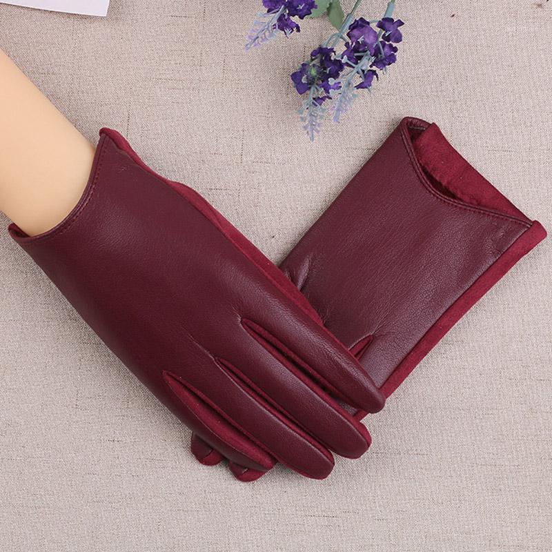 

Touch Screen Full Fingers Gloves Women Keep Warm PU Leather Short Mittens Solid Color Women Gloves Plush Lined Driving1