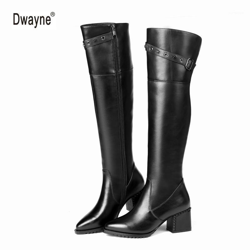 

Knee High Boots Women 2021 New Autumn Winter Zipper Square Toe High Heel Punk Casual Genuine Leather Boots Female Shoes EU34-421, Black
