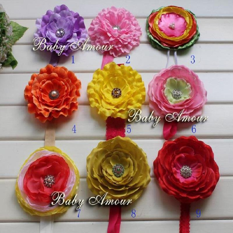 

Rose Floral Hair Ribbon Baby Girl Hairband Newborn Headwear Children Tiaras Bandanas Hairs Combs Elastic Hair Bands 9Colors, Mix colors