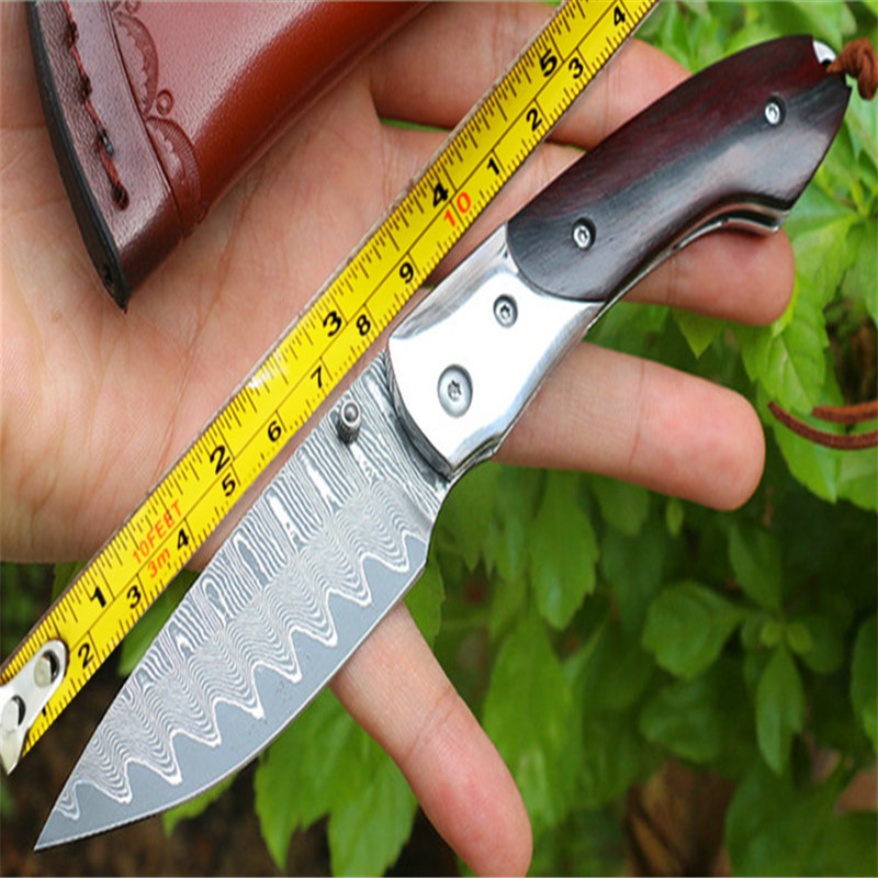 

Recommend Folding Warwolf 3 (Damascus Blade) Fine Red Sandalwood + Steel Sheet High Hardness Hunt And Camp Pocket EDC Tools Gift