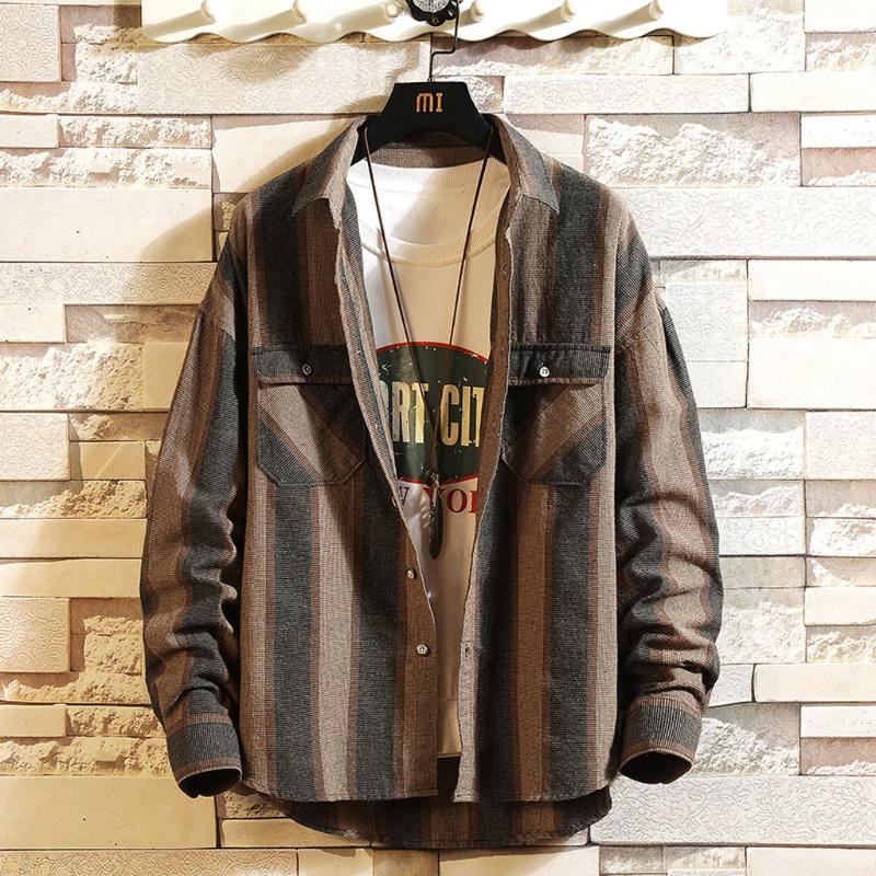 

Mens Jackets And Coats Men Plaid Stripe Loose Casual Autumn And Winter Loose Stripe Long Sleeve Plaid Shirt Outwear Parkas1, Black