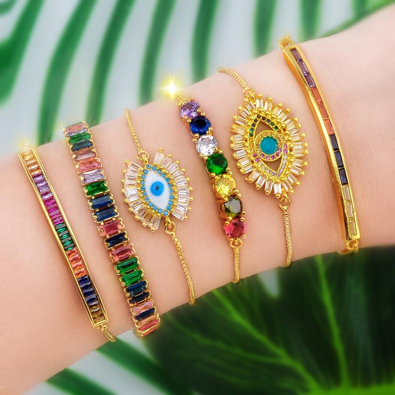 

Hot Gold Zirconia Bracelet&bangle Women's Rainbow Shell Bracelet Luxury Adjustable heart Evil Eye Snake Chain Bracelet