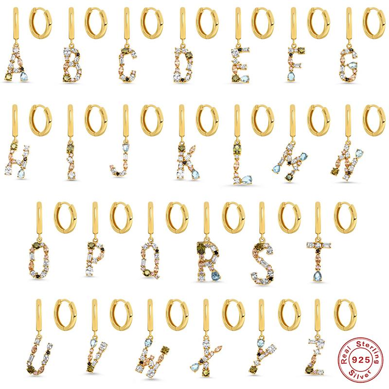 

1pair Alphabet Cartilage Earrings 925 Sterling Silver Colorful Zircon 26 Initial Letters Hoop Earring For Woman Fine Jewelry