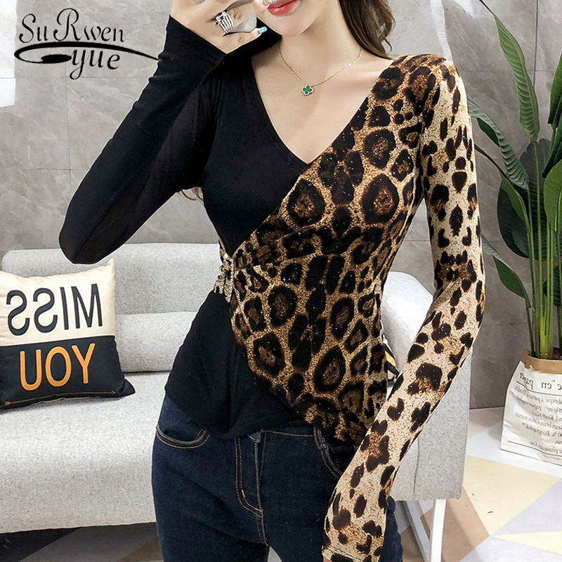 

Shirts for women ladies tops long sleeve shirt women tops Leopard V-Neck solid t shirt women plus size clothing 6241 50 201125, Red