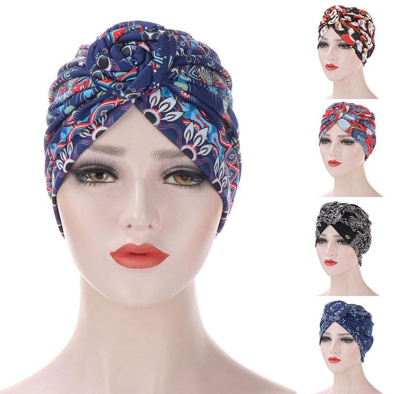 

Women African Turban Hat Spiral Knot Flower Pre-Tied Headwrap Paisley Leopard Print Stretch Muslim Beanie Bonnet Cap, Black