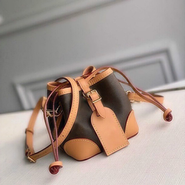 

Genuine Leather Bucket bag fashion handbag mini purse women shoulder bag lady Tote women purse messenger bag cross body purse wholesale, Brown flower
