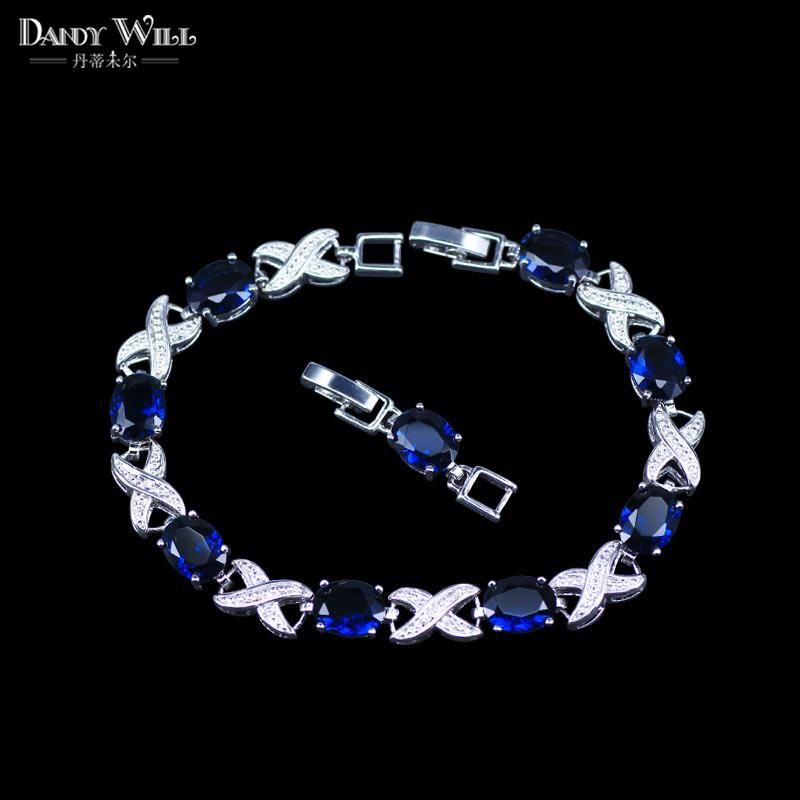 

Fashion Summer Style Blue Stone Tennis Bracelet For Women Silver Color Big Cubic Zirconia Bracelets