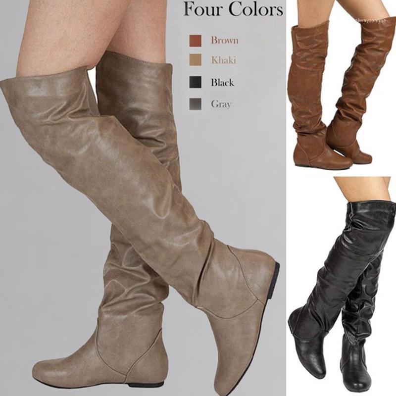 

Lasyarrow Over The Knee Boots Women Pu Elastic Boots Female Round Toe Shoes Concise Flat Shoes Autumn Winter 2020 Plus Size 481, Black
