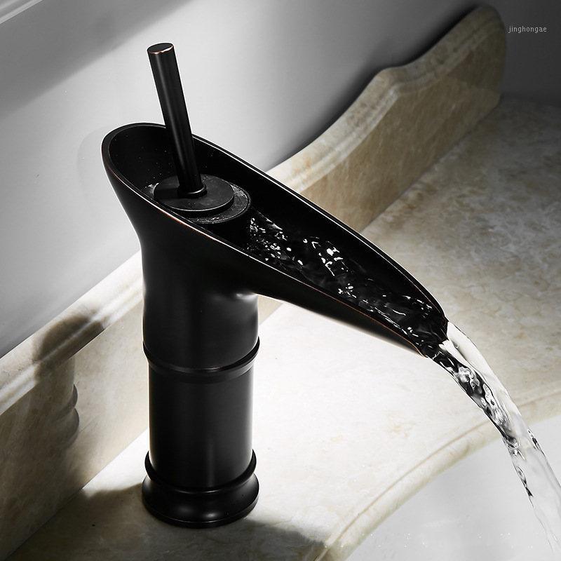 

Basin Faucet Sink Mixer Taps Black Brass Hot & Cold Sink Faucet Single Handle Single Hole Deck Mounted Washfall Basin Water Taps1